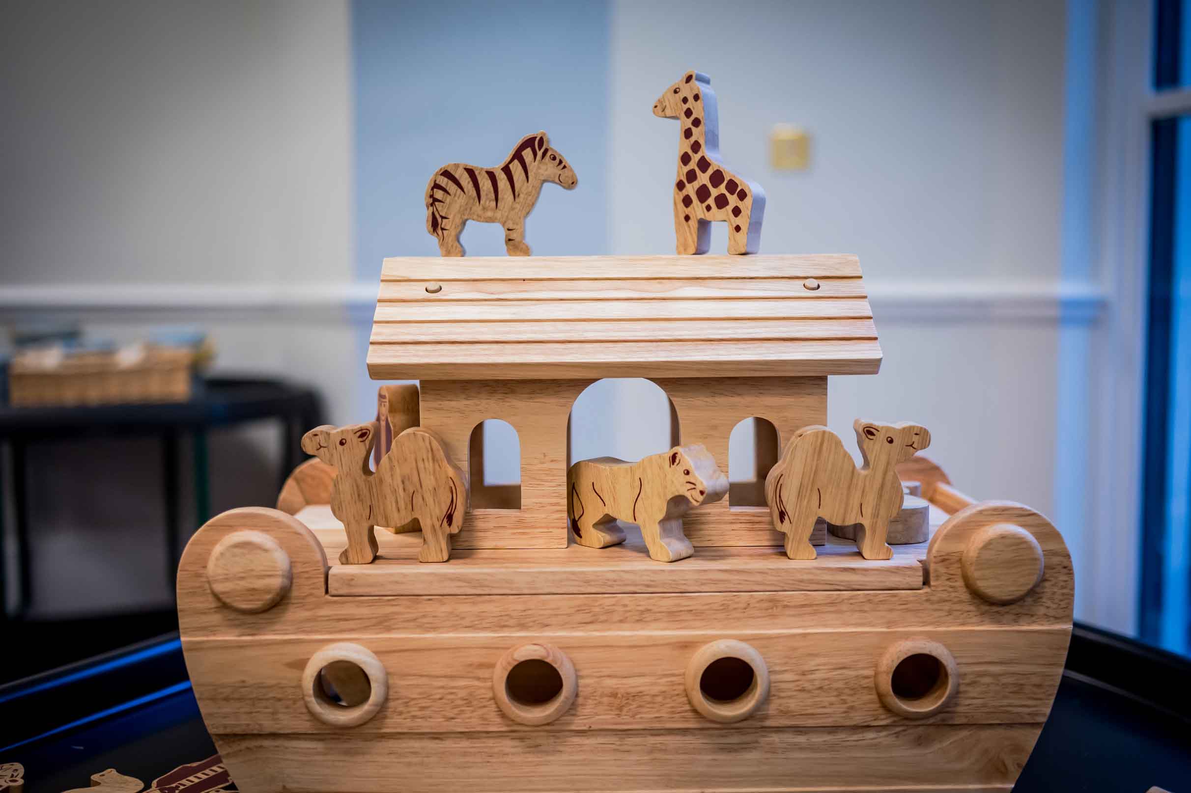 nursery toy with wooden noahs ark